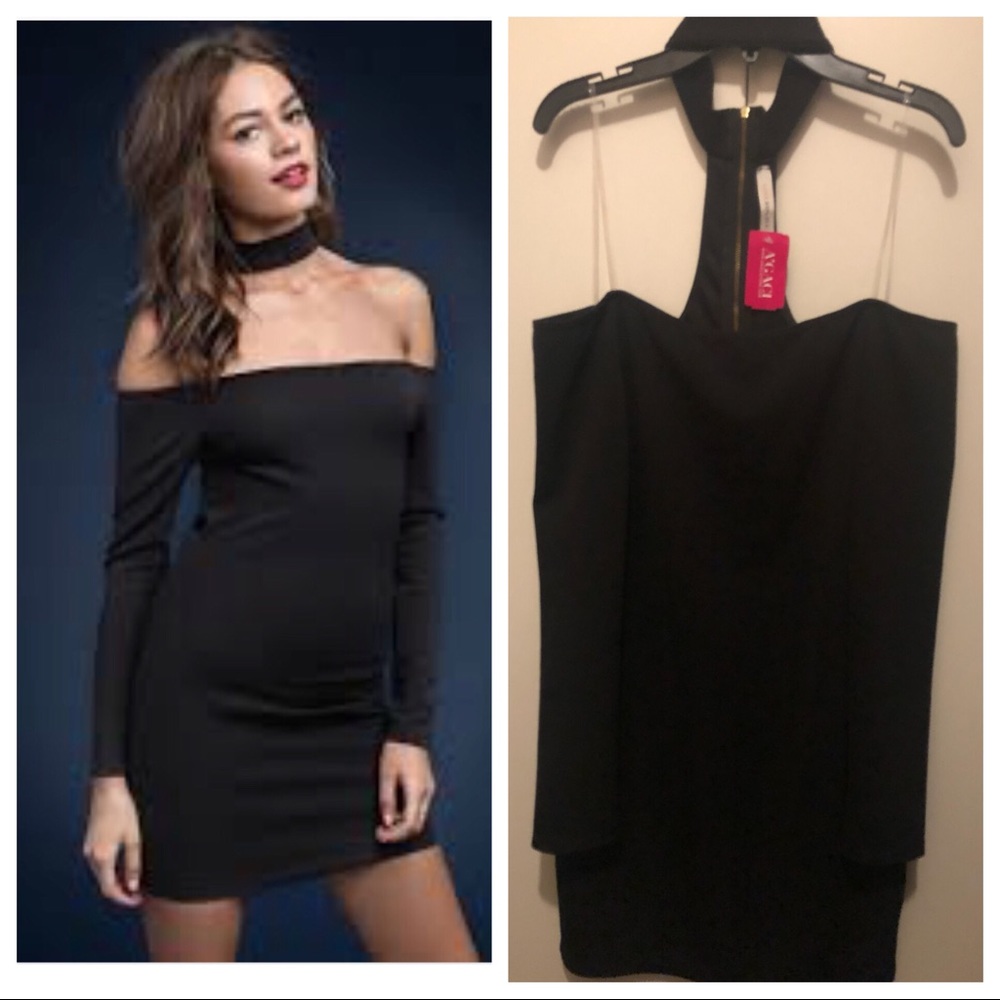 Choker neck black dress